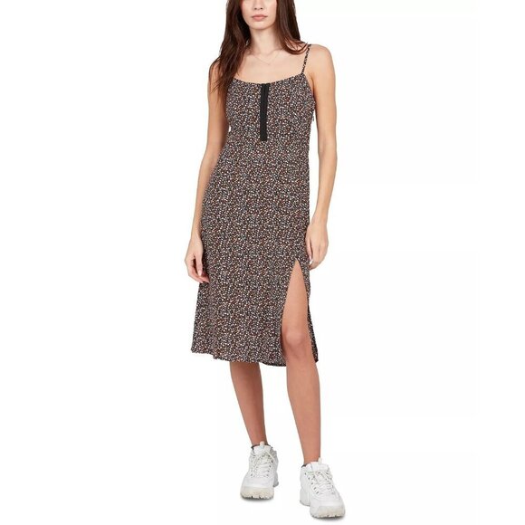 Volcom Juniors Large Floral Print Hey Stone Hey Slit-Front Midi Dress Black $55 - Picture 1 of 10